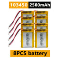 103450 3.7V 2500mAh Polymer Lithium Rechargeable Battery JST PH 2.0mm 2Pin Plug for Camera GPS Navigator MP5 Bluetooth Headset