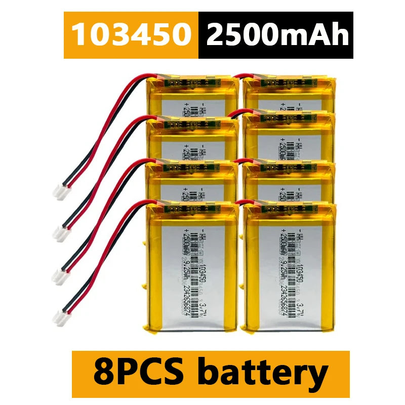 103450 3.7V 2500mAh Polymer Lithium Rechargeable Battery JST PH 2.0mm 2Pin Plug for Camera GPS Navigator MP5 Bluetooth Headset