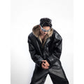 American Style Men's Padded Jackets PU Leather Reversible Faux Fur Fleece Thickened Solid Color Loose Male Coats Tide