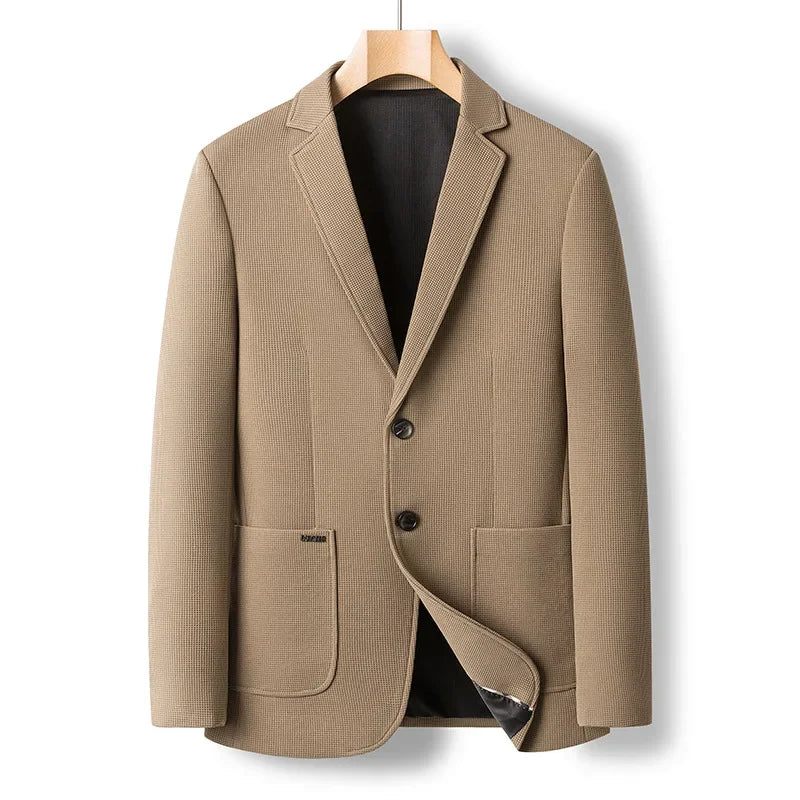 BROWON Brand Men Waffle Texture Blazer Two Buttons Notched Lapel Stretch Casual Suit Jacket Light Business - View 7 | SAMAG