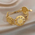 Vintage Gold Plated Stainless Steel Coins Wrist Bracelet for Women Men Classic Ethnic Cuff Bracelets Waterproof Jewelry