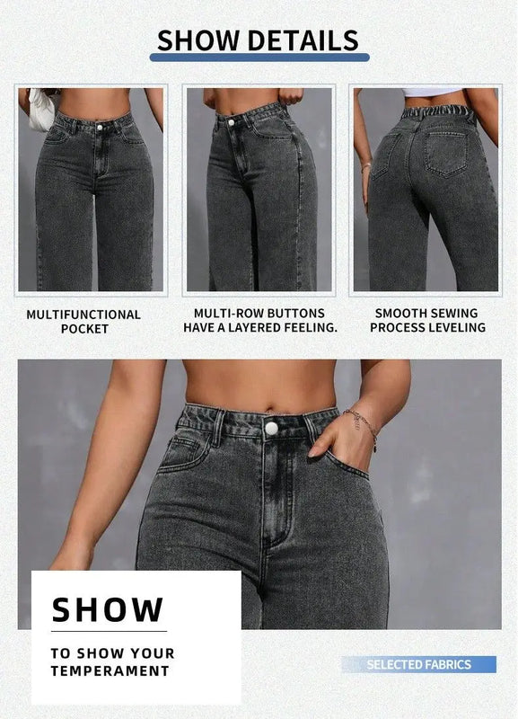 Jeans for Woman Y2k Jeans Loose Wide Leg Drag Ash Gray High Waist Vintage Streetwear Fashion Casual Trend 2025 Comfort Fit