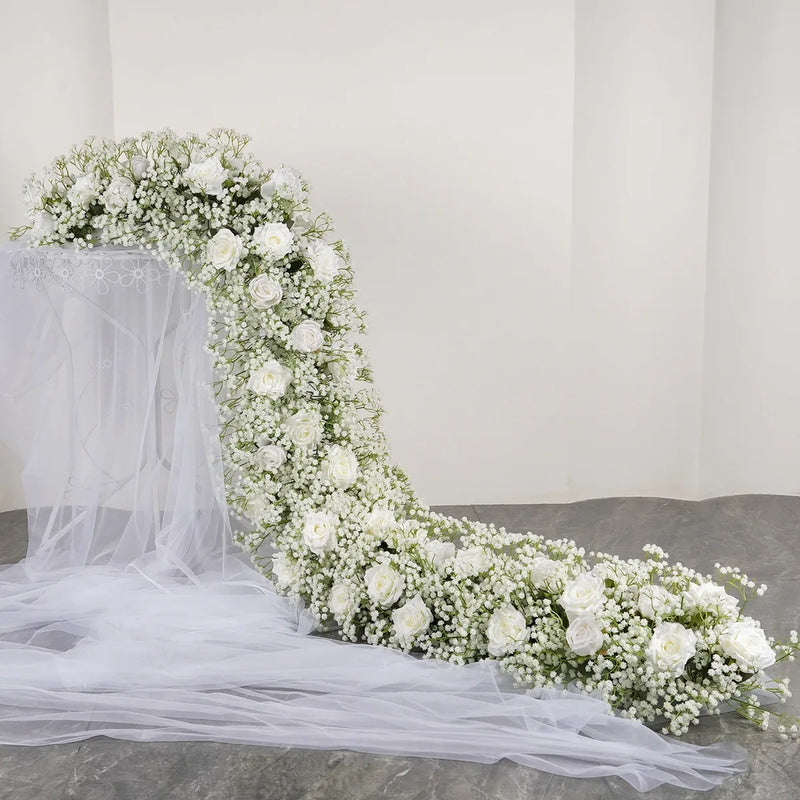 Uflower White Rose Cherry Blossom Wedding Arch Floral Row - View 12 | SAMAG