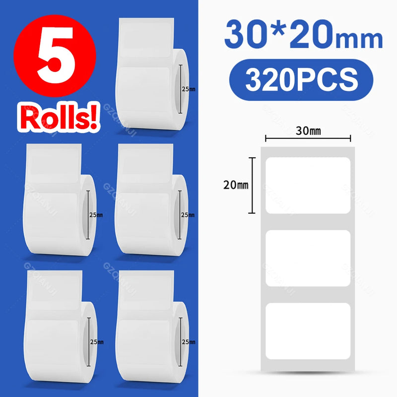 5 Rolls 30-50mm Thermal Label Paper Rolls White Color Waterproof for Niimbot B1 B21 B203 B3S Label Printer Barcode Name Printing
