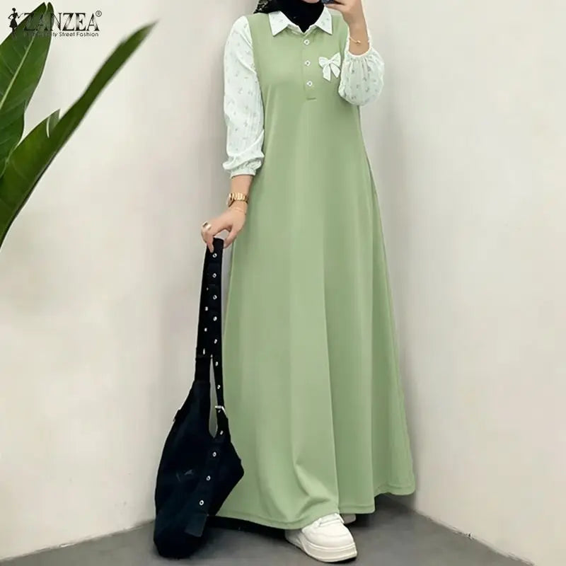 Women's Muslim Modest Fashion Maxi Dress Half Buttons | SAMAG