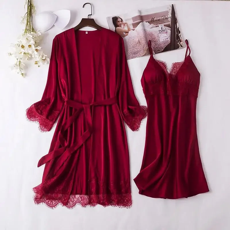 White Silk Pajamas Set Women Bride Wedding Robe Nightgown | SAMAG