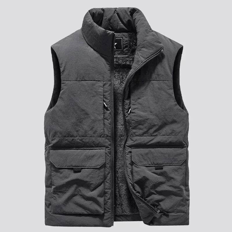 Men Vests for Fall Winter Padded Thickened Workwear Jacket Multi-pocket Stand-up Collar Undershirt Men's Outdoor Shoulder M-9XL