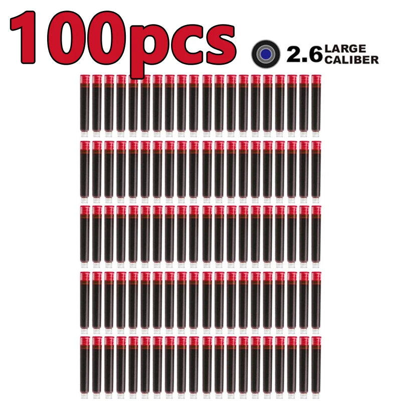 Fountain Pen Ink Cartridges Set Black Blue Red Refill High Quality, Bore Diameter for Smooth Writing 2.6mm 3.4mm 50 Pcs 100Pcs