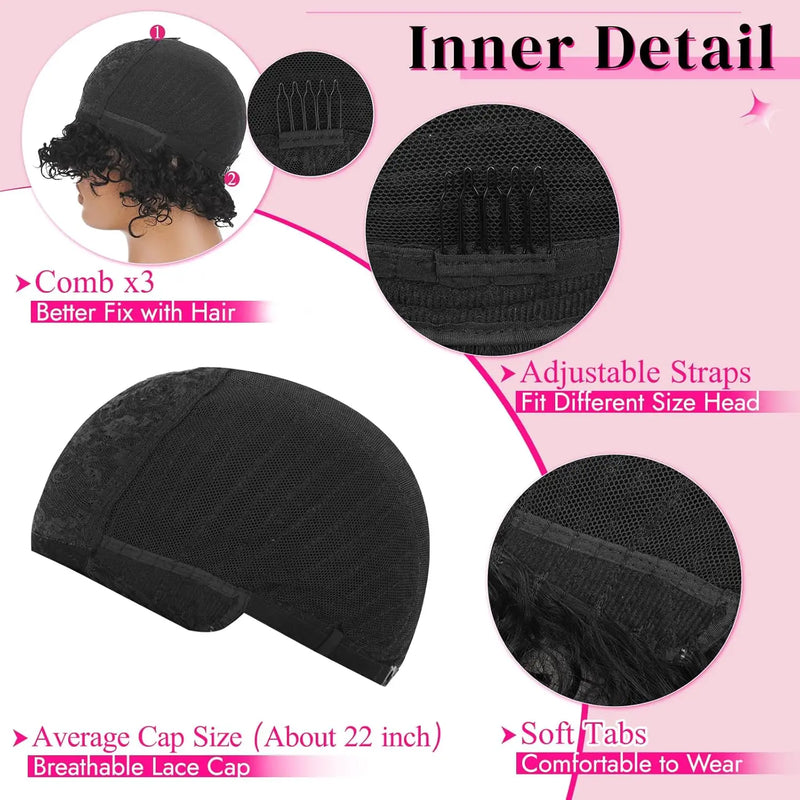 Short Headband Wig Pixie Cut Wigs Human Hair for Women Curly Wigs Bazilian Remy Hair Machine Made Cap Water Wave Wig Daily Wear