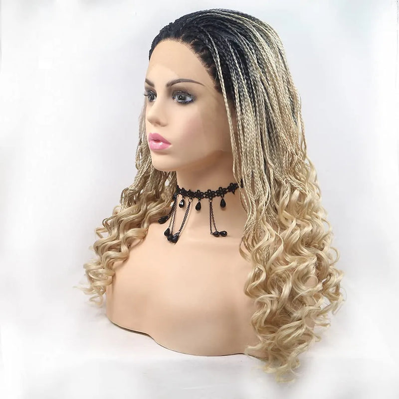 Sylvia synthetic blonde lace front braid wigs ombre braid with dark root heat reistant fiber hair wig