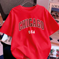 Chicago Usa Letter Printing T-Shirt Women Cotton Summer Short Sleeve Tops Comfortable Soft O-Neck T Shirt Casual Womans Clothes