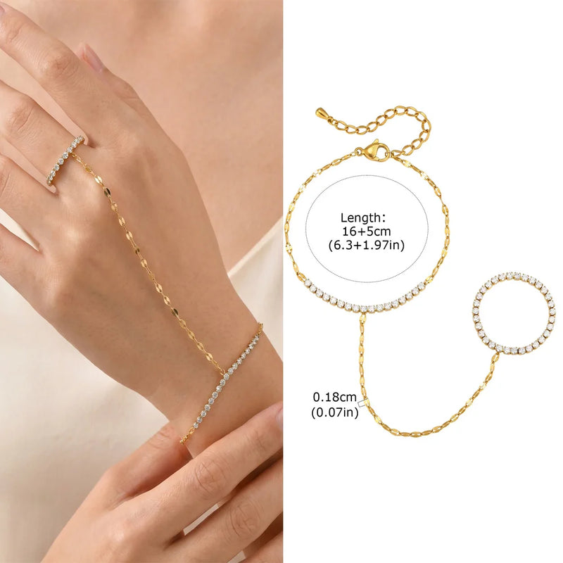 Luxury Minimalist Gold Plated Thin Chain Finger Ring Hand Bracelets for Women, Party Elegant Stainless - Visuel 11 | SAMAG