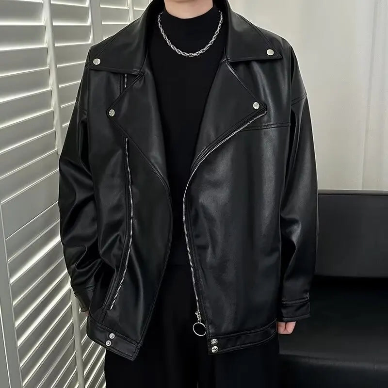 Pu Leather Jacket Men's Autumn New Men's Leather Jacket Design Sense Men's Boys Trendy Locomotive