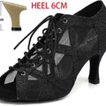 Black Latin Dance Shoes for Women Breathable Mesh Suede Sole Wedding Party Professional Ballroom Jazz Tango Training Dancing