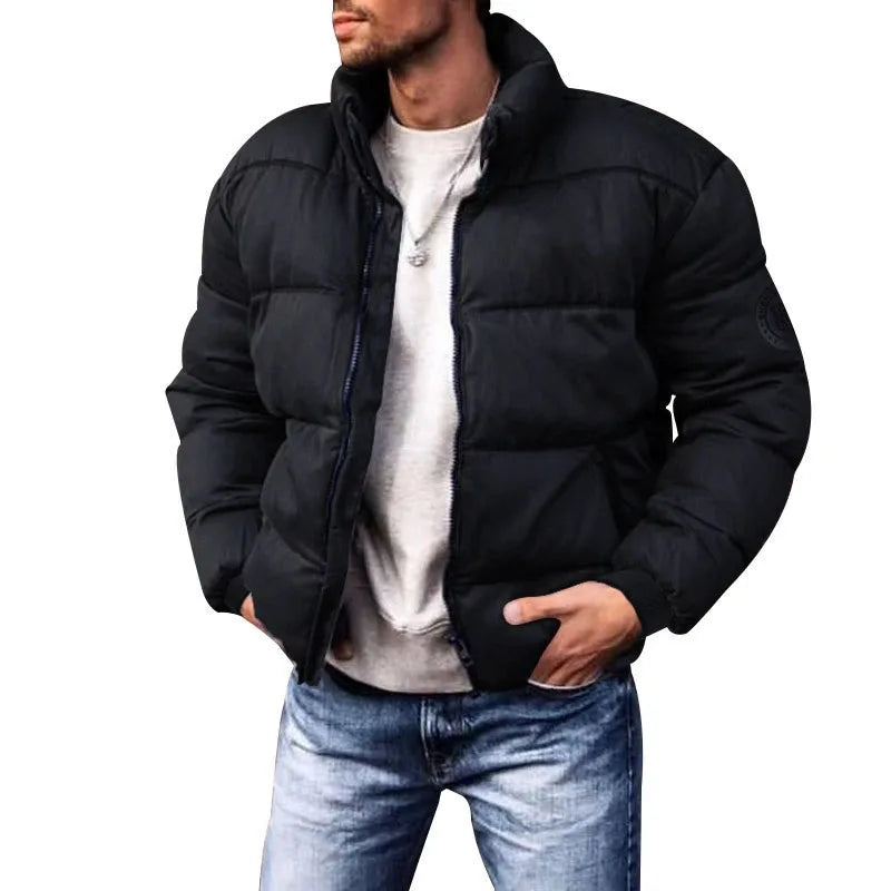 2025 Winter New Men's Down Cotton Jacket Daily Casual Windproof Warm Parkas Outwear Short Stand Collar Warm Cotton Clothing