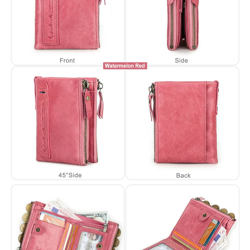 CONTACT'S Fashion Genuine Leather Women Wallet Bifold Card Holder Coin Purse Small Women's Purse Money Clip Men Pocket Wallets