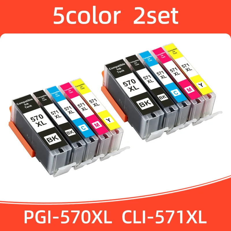 1SET 570 571 PGI-570 CLI-571 Ink Cartridge Compatible For Canon PIXMA MG5750  MG5751 MG5752 MG6850 TS6050  TS5050 TS5051 Printer