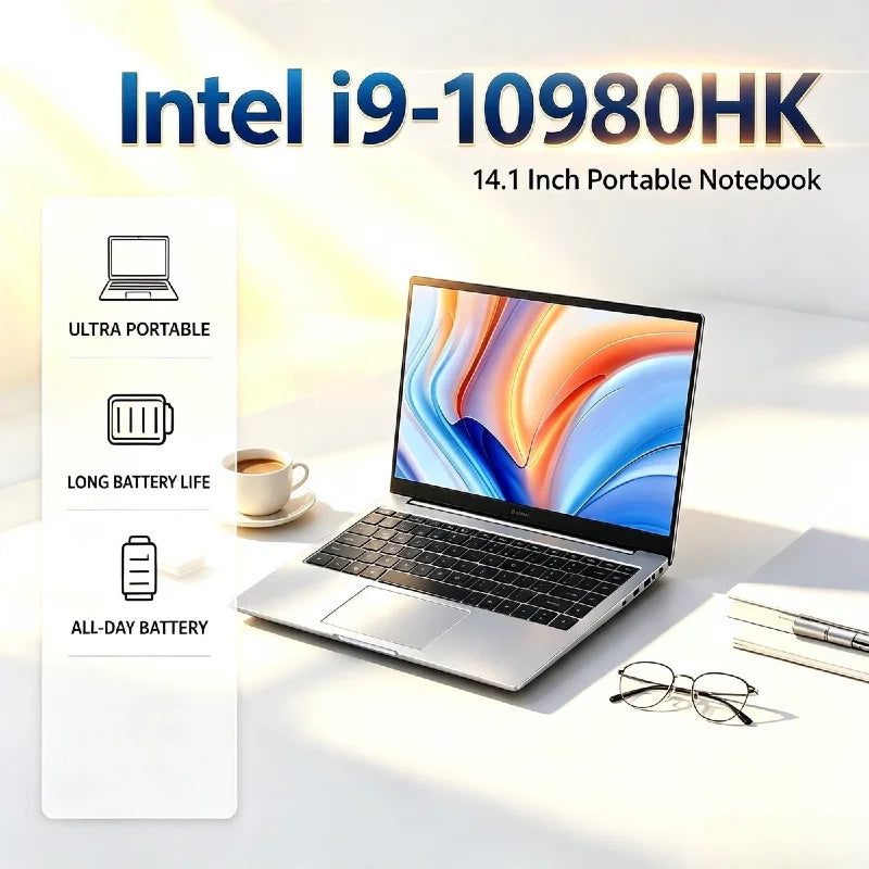 Intel i9 10980HK 14.1 Inch Ultra Slim Gaming Laptop 8C 16T 2.4GHz 5.3GHz Boost 16MB 45W 32GB DDR4 2TB SSD Office Pro