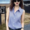 Office Lady Sleeveless Striped Plus Size Button Blouse | SAMAG