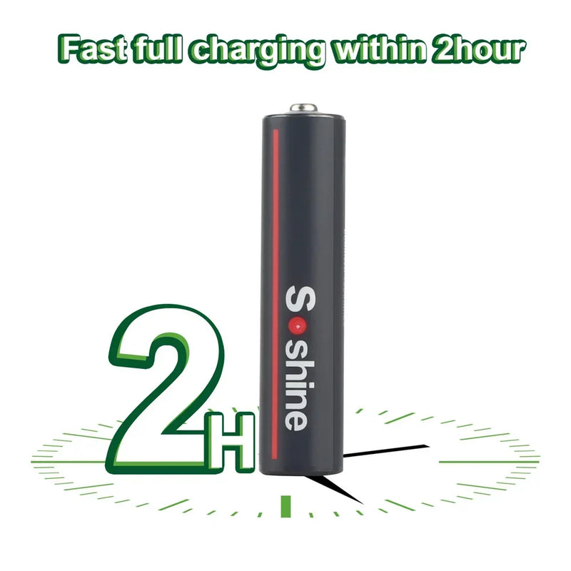 Soshine 1.5V 600mWh USB Li-ion Aaa Battery AAA Rechargeable Battery 3A 1.5Volt Lithium Batteries Toys Camera Flashlight  Clock