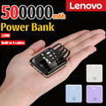Lenovo New 500000mAh Mini Power Bank Built-in 4 Cables Large Capacity Super Fast Charging External Battery for IPhone Samsung
