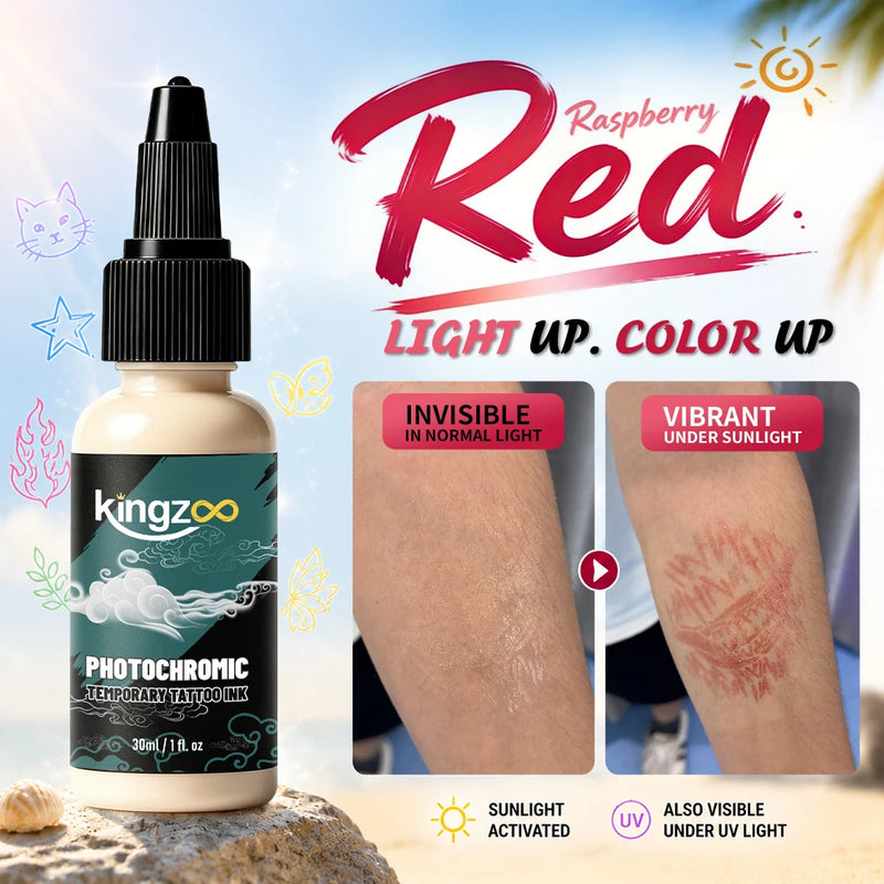 KINGZOO Temporary Tattoo Ink Sun Activated Color Changing Body Art Paint Airbrush Paint for Festival Party Beach Halloween 30ML
