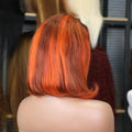 13x4 Straight Lace Front Bob Wig 100% Human Hair Wigs Ginger Orange Silky 200% Density Highlight Orange Color P4-350 Pre Plucked