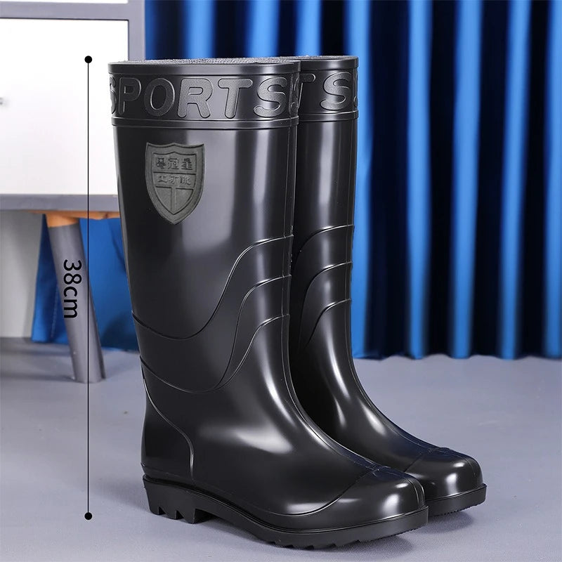 Men's Rain Boots Work High-Tube Boots Platform Comfortable Water Shoes Non-slip Kitchen Boot PVC Material Round Toe Rubber Boots