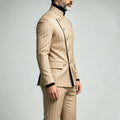 Men's Pinstripe Business Suits Single Breasted Stand Collar Slim Fit Suit Jacket Pants 2 Pieces Formal Tuxedo for Wedding Party