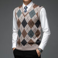 New Autum Fashion Designer Brand Argyle Pullover Diamond Sweater V Neck Knit Vest Men 6% Wool Sleeveless Casual Men Clothing