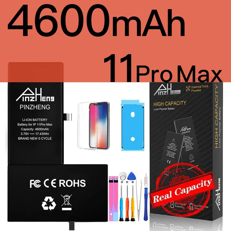 PINZHENG Real High Capacity Battery For iPhone X XR XS Max 12 13 Mini Pro Max 11 Pro Max Replacement Bateria Warranty One Year