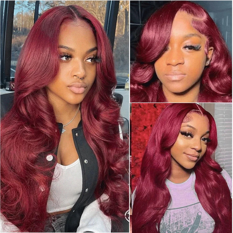 Body Wave Burgundy 13x6 HD Lace Front Wig Human Hair Wigs 99J Red Colored Lace Front Human Hair 13x4 Lace Frontal Wigs for Women