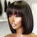 Straight Short Bob Wig With Bangs Vietnamese Raw Human Hair Double Drawn Bob Wigs Glueless Straight Wigs On Sale Clearance 180%