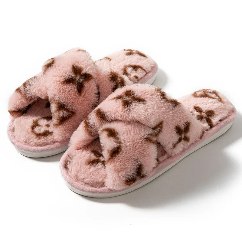 Fluffy Women's Slippers Home Autumn Winter Luxury Designer Woman Shoes Flat Trend Indoor Fuzzy Fur Slides Plush Elegant Footwear