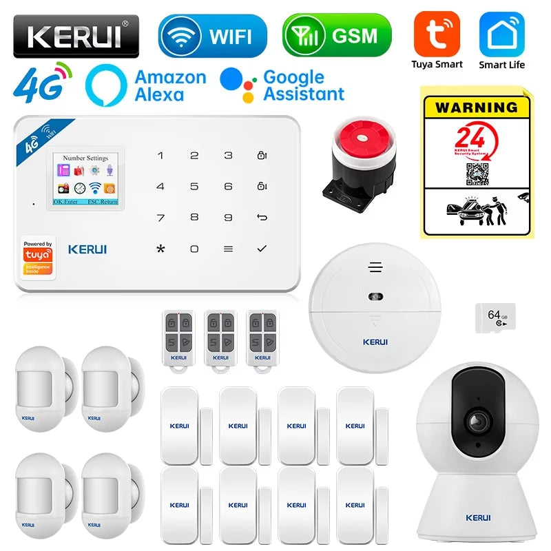 KERUI W184 4G WIFI GSM Alarm Security Alarm System Kit Wireless Home Tuya Smart APP Control Motion Sensor Burglar Support Alexa