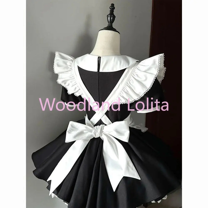 Classical Blue Lolita Anime Maid Cosplay Costume Kawaii Comic Con Dress Up Black Short Sleeved Lolita Set Party Women Outfit