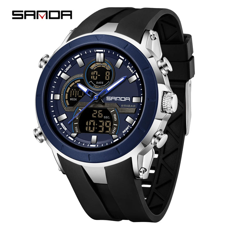 SANDA New 6279 Casual Men's Electronic Watch Sports Multi Functional Waterproof LED Dual Display - Visuel 16 | SAMAG
