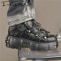 Casual Female Runway Shoes Platform Metal Toe Chunky Sneakers Women Gothic Punk Style Sneakers Rock Design Black Walking Shoes