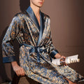 Men Summer Thin Bathrobe High Quality Nightrobes One-Piece Robe Male Loungewear Gents Spring Large Size Ice Silk Printed Pajamas