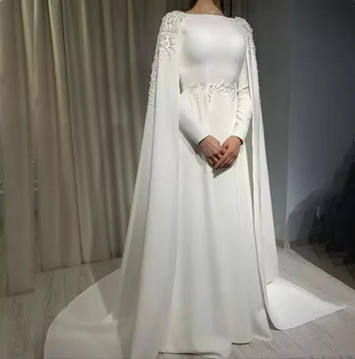 Muslim Bride Wedding Dresses with Cape Long Sleeve Boat | SAMAG