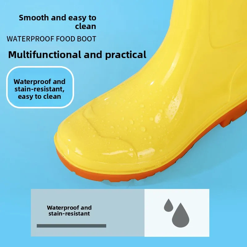 Waterproof Anti-slip Yellow Work Boots Men's Women's Mid-calf Rubber Shoes Gel Sole Booties Unisex Rain Boots Military Standard