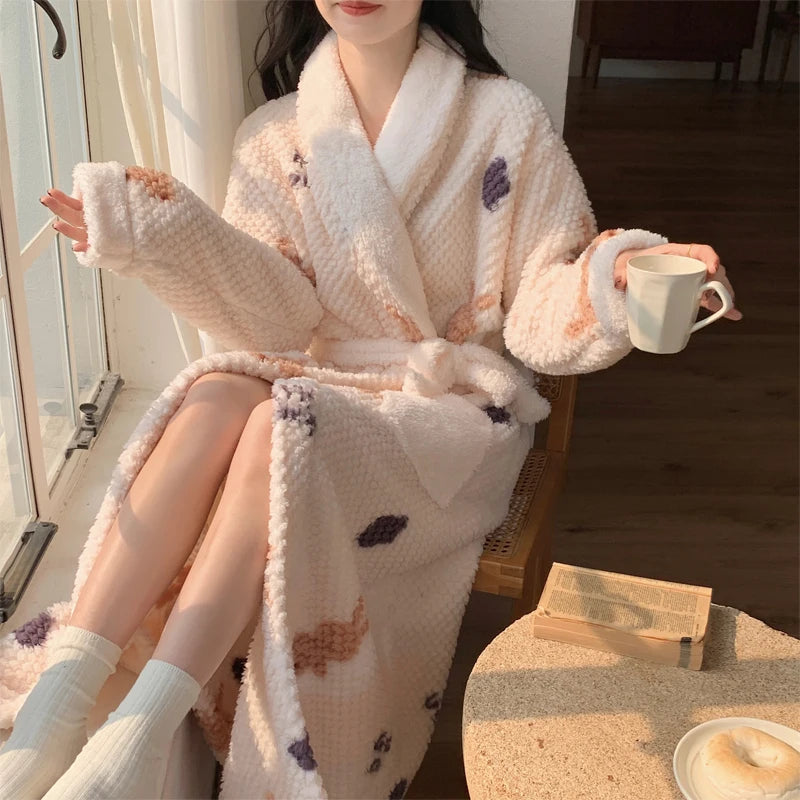Coral Fleece Robe Women's Winter Pajamas Nightgown | SAMAG