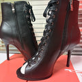 Dance Booties 9.5cm Dance Heels Black Leather Outdoor Latin Salsa Jazz Women Girls Dance Shoes