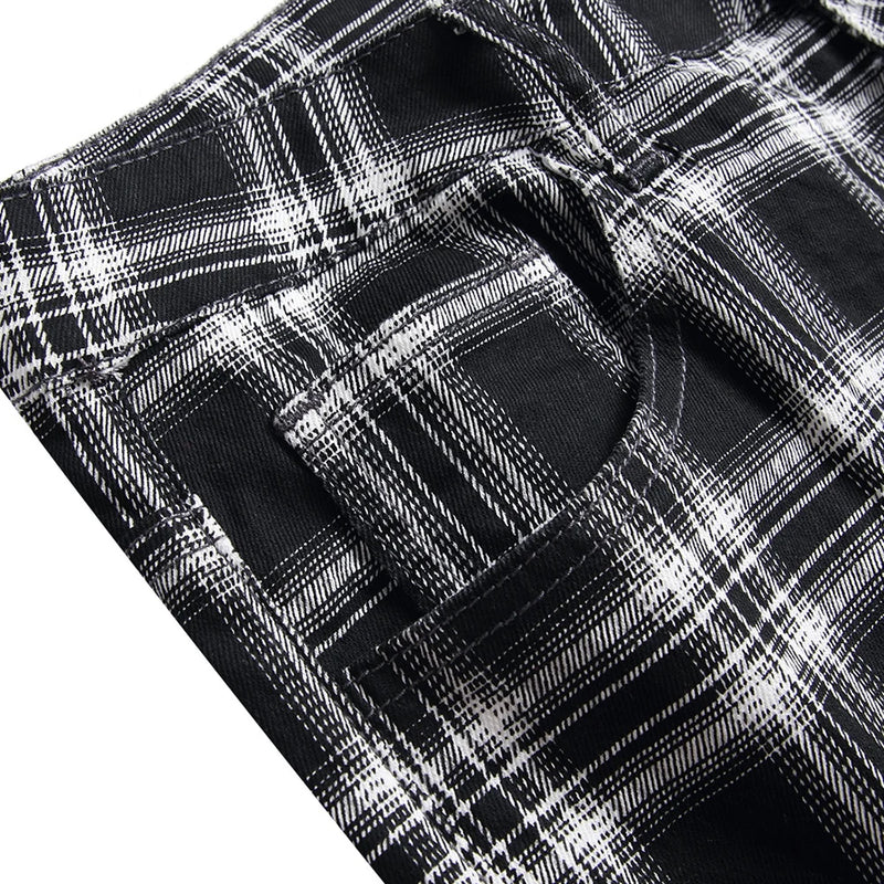 Men's Check Printed Jeans Fashion Black White Plaid | SAMAG