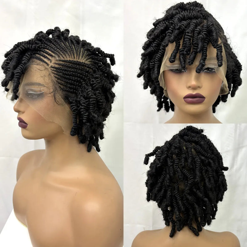 Short Bantu Braided Wigs Synthetic Full Lace Handmade Cornrow Braided Wigs 350# Ginger Braids Wig with Baby Hair for Black Women