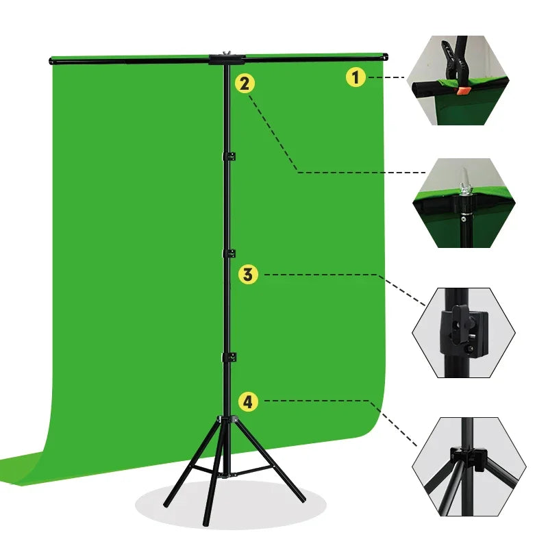 T-Shape Backdrop Stand Kit with Background Cloth Video Chroma Key Green Screen Frame Stand For Photography Photo Studio Props