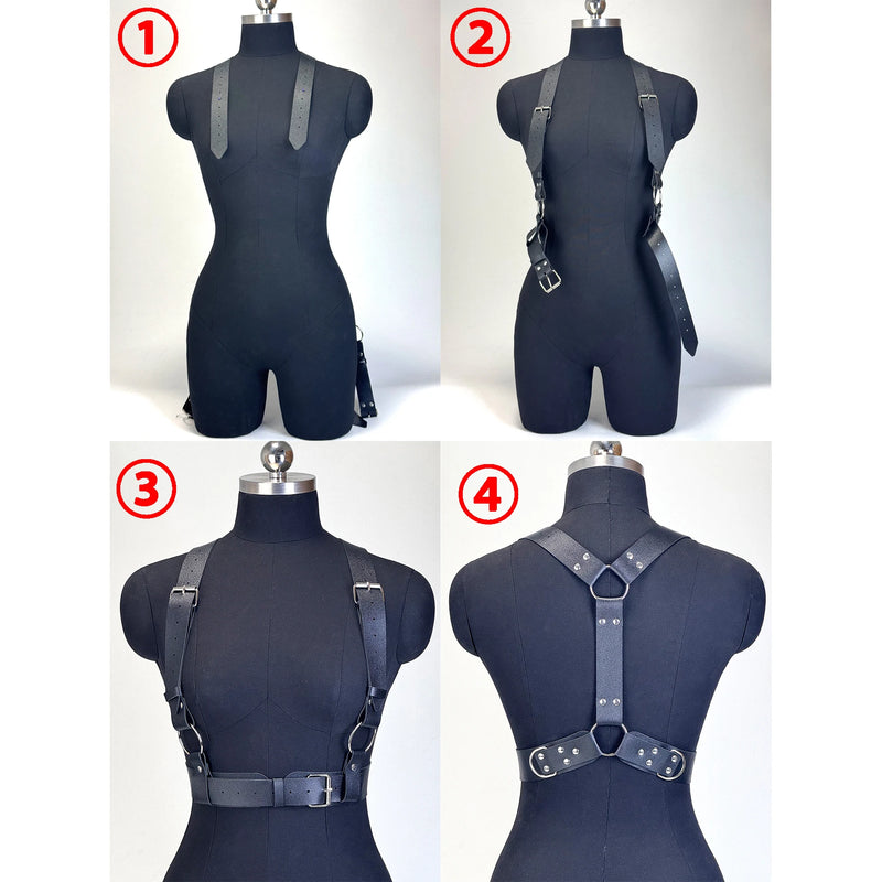 Women Fashion PU Leather Harness Waist Belt Punk Studded Decorative Harness Straps Suspenders Gothic Clothing Accessorie