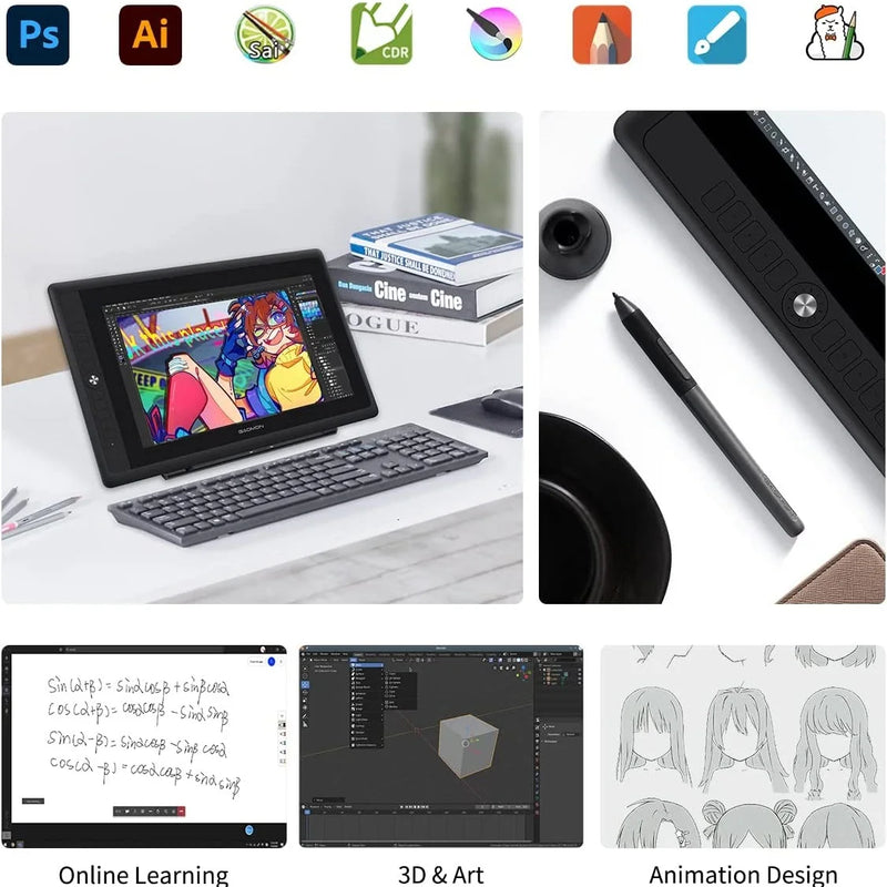 GAOMON PD156PRO Graphics Tablet Display for Drawing 15.6” Full-Laminated IPS HD Screen with 8192 Levels Battery-Free Pen