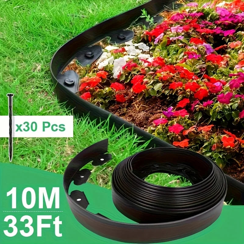 No Dig Landscape Edging Kit, Flexible Plastic Garden Border with Spikes for Lawn, Flower Bed, Pathway & Yard Landscaping