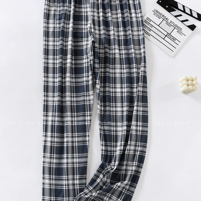Men's Stylish Summer Pajama Pants, Thin Home Pants, Loose Breathable Air-Conditioned Pants with Elastic Waist